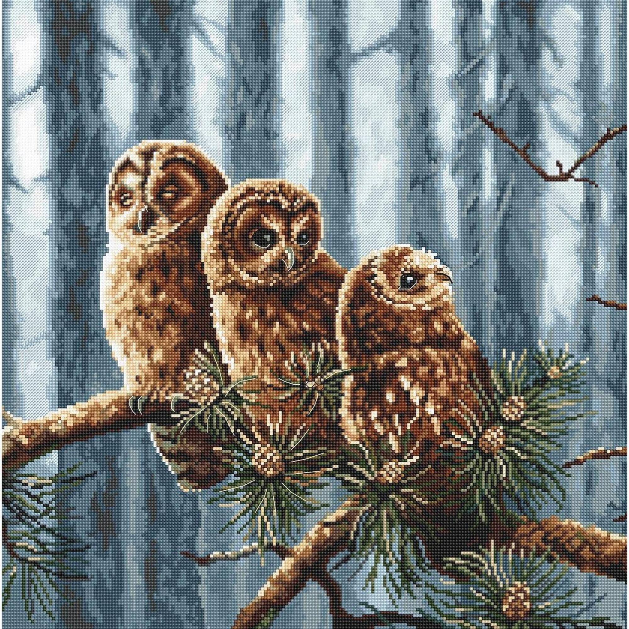 LetiStitch Owls Family Counted Cross Stitch Kit